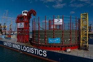 Unspooling operations onto the cable laying vessel at the Port of Heraklion Greece